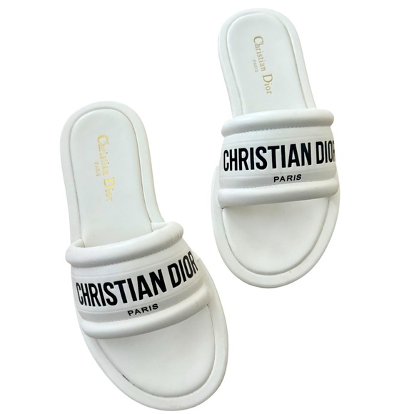 Dior White Slide Sandals - Picture 1 of 6